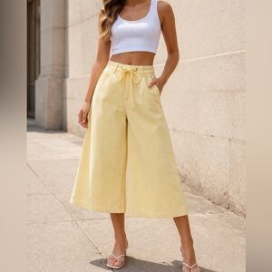 Z890. Free People Wide-Leg Cropped Pants with Drawstring Waist $178